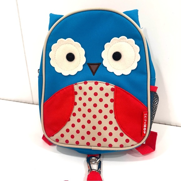 Skip Hop Blue and Red Polka Dot Owl Backpack - Picture 1 of 6